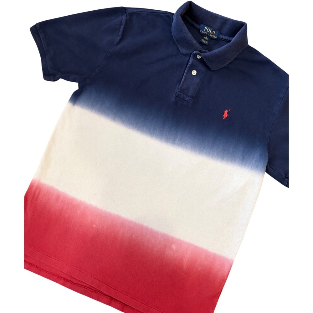 Polo Ralph Lauren Polo ShirtBoys XL 18-20 Blue White Red Ombre Dip Dye Pony